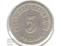 Germany - 5 Pfennig - 1876 C - KM# 3 - Wilhelm I - Type 1 - Large Shield