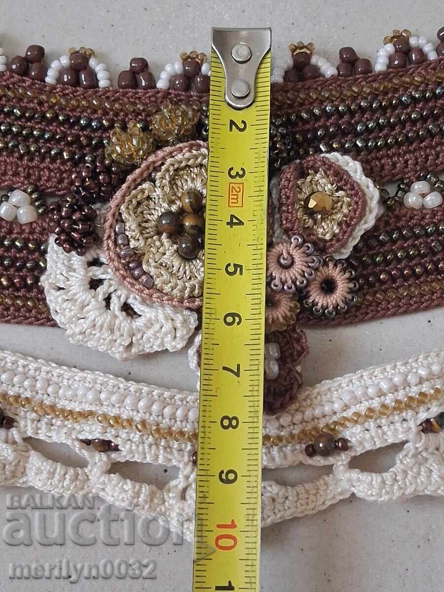 Woven collar for an old city dress, blue pearl beads - 6 Woven collar for an old city dress, blue pearl beads - 6