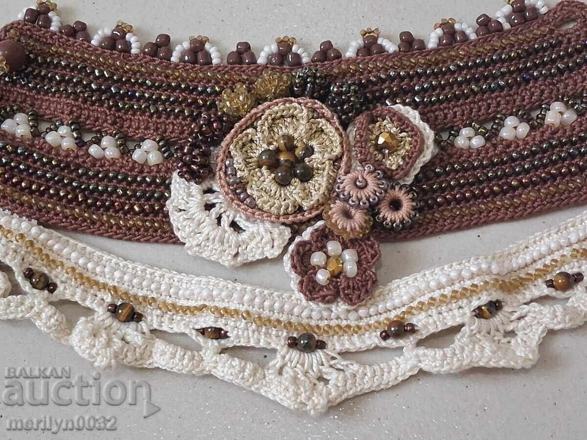 Woven collar for an old city dress, blue pearl beads - 7 Woven collar for an old city dress, blue pearl beads - 7