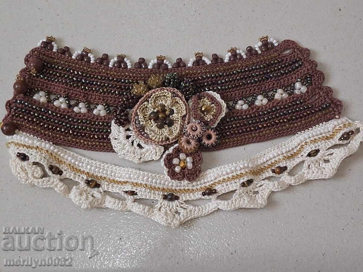 Woven collar for an old city dress, blue pearl beads Woven collar for an old city dress, blue pearl beads