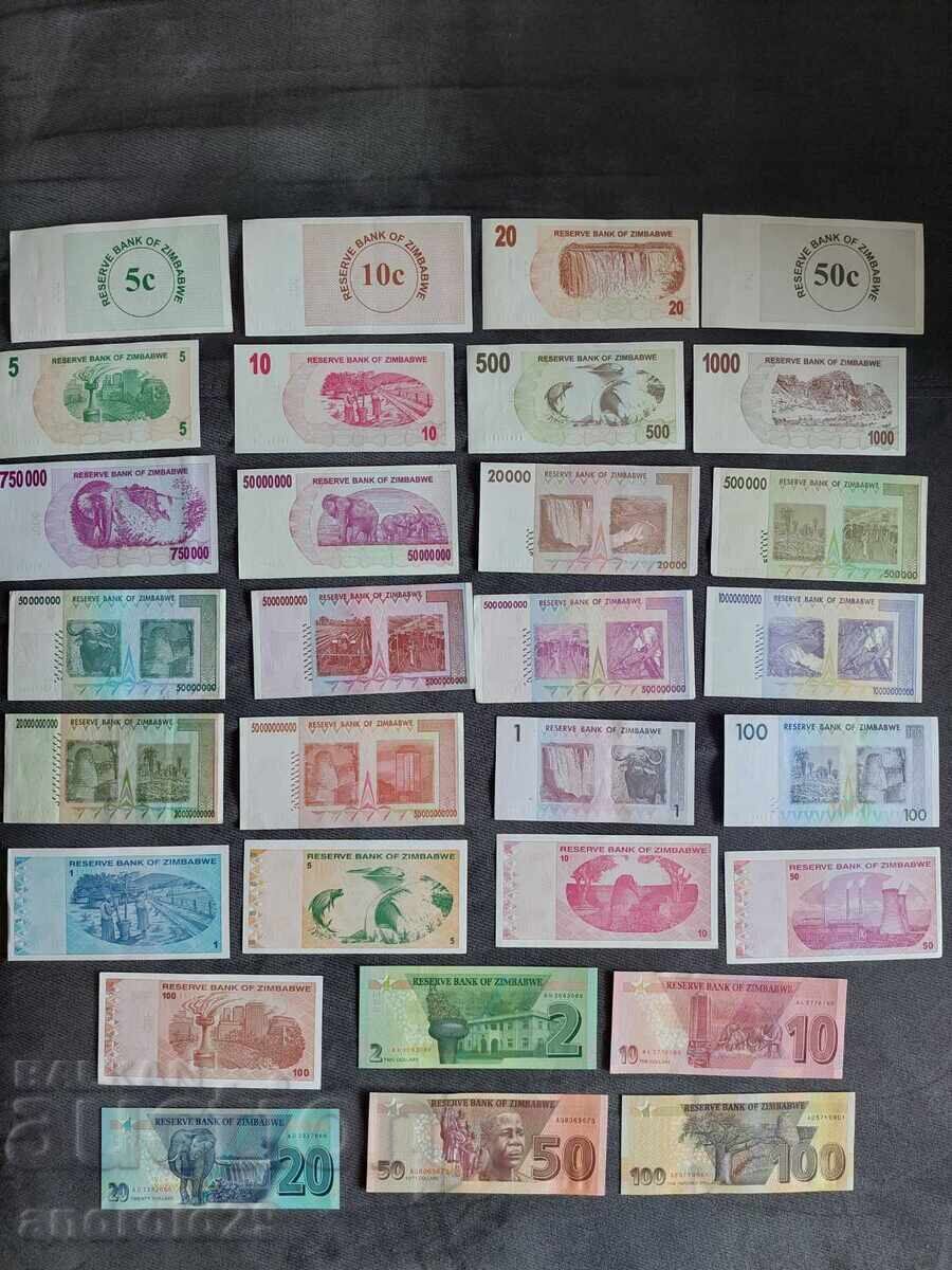30 τεμάχια Τραπεζογραμμάτια από Ζιμπάμπουε / Zimbabwe / UNC με τιμή 99.00 BGN | € 50.62