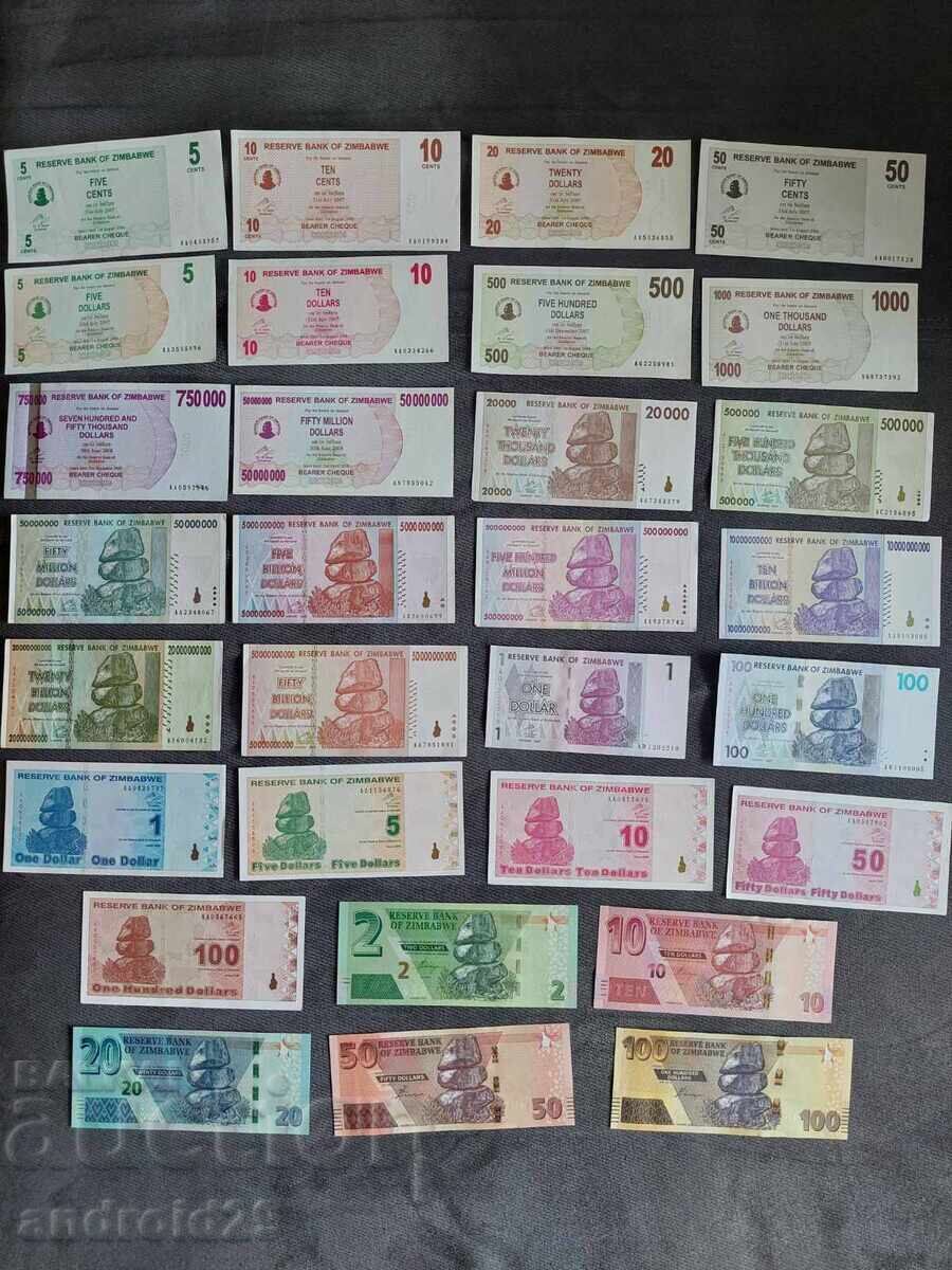 30 τεμάχια Τραπεζογραμμάτια από Ζιμπάμπουε / Zimbabwe / UNC
