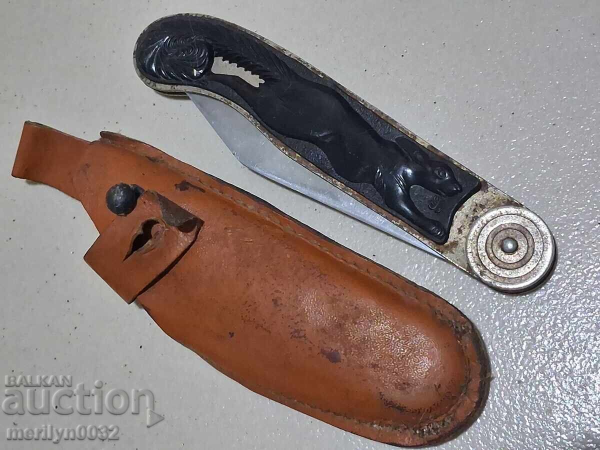 Стара руска ножка СССР в кожена кания нож, чекия с цена 64.00 лв. | € 32.72