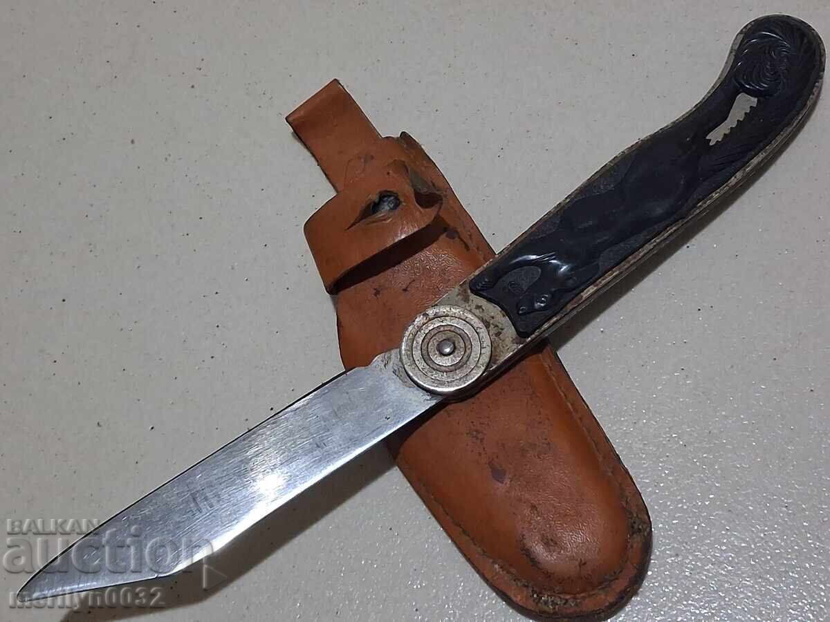 Стара руска ножка СССР в кожена кания нож, чекия