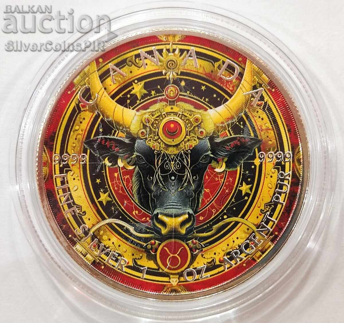 Silver 1 oz Taurus Zodiac 2024 Canada Maple Leaf Silver 1 oz Taurus Zodiac 2024 Canada Maple Leaf