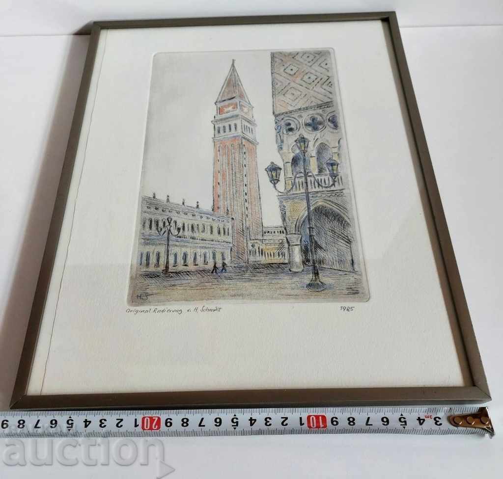 . 1985 ГРАФИКА СКИЦА РАМКА КАРТИНА ВЕНЕЦИЯ ПЛОЩАД САН МАРКО с цена 25.00 лв. | € 12.78