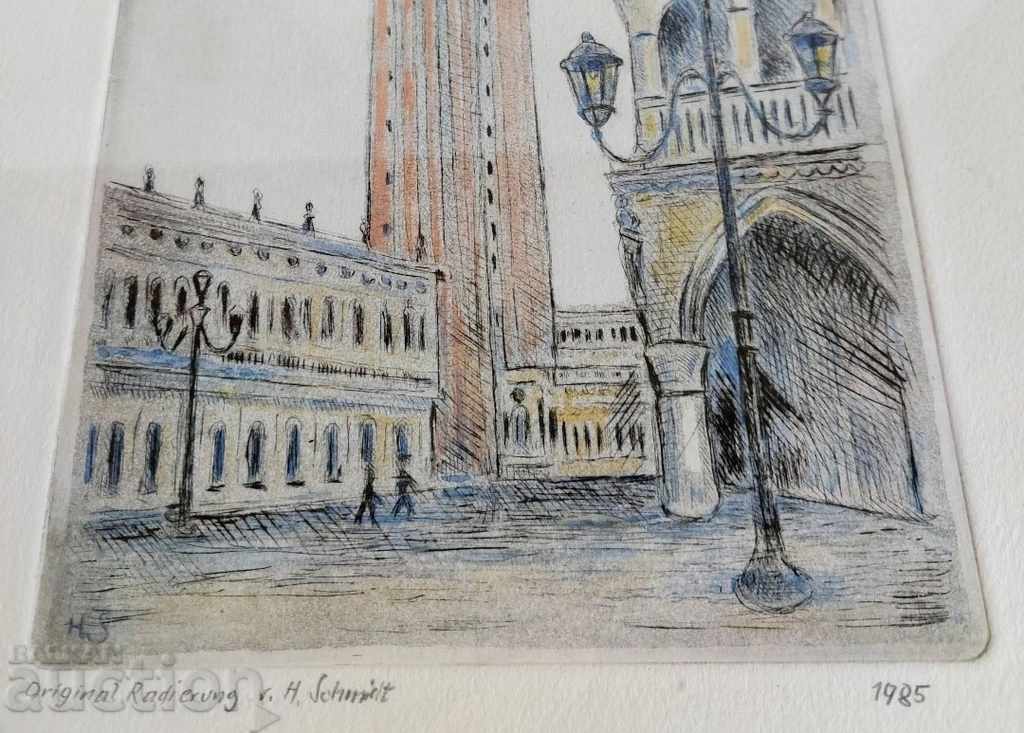 Аукцион . 1985 ГРАФИКА СКИЦА РАМКА КАРТИНА ВЕНЕЦИЯ ПЛОЩАД САН МАРКО