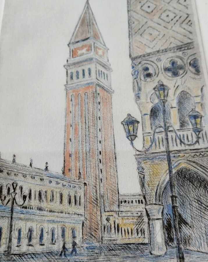 Доставка на . 1985 ГРАФИКА СКИЦА РАМКА КАРТИНА ВЕНЕЦИЯ ПЛОЩАД САН МАРКО