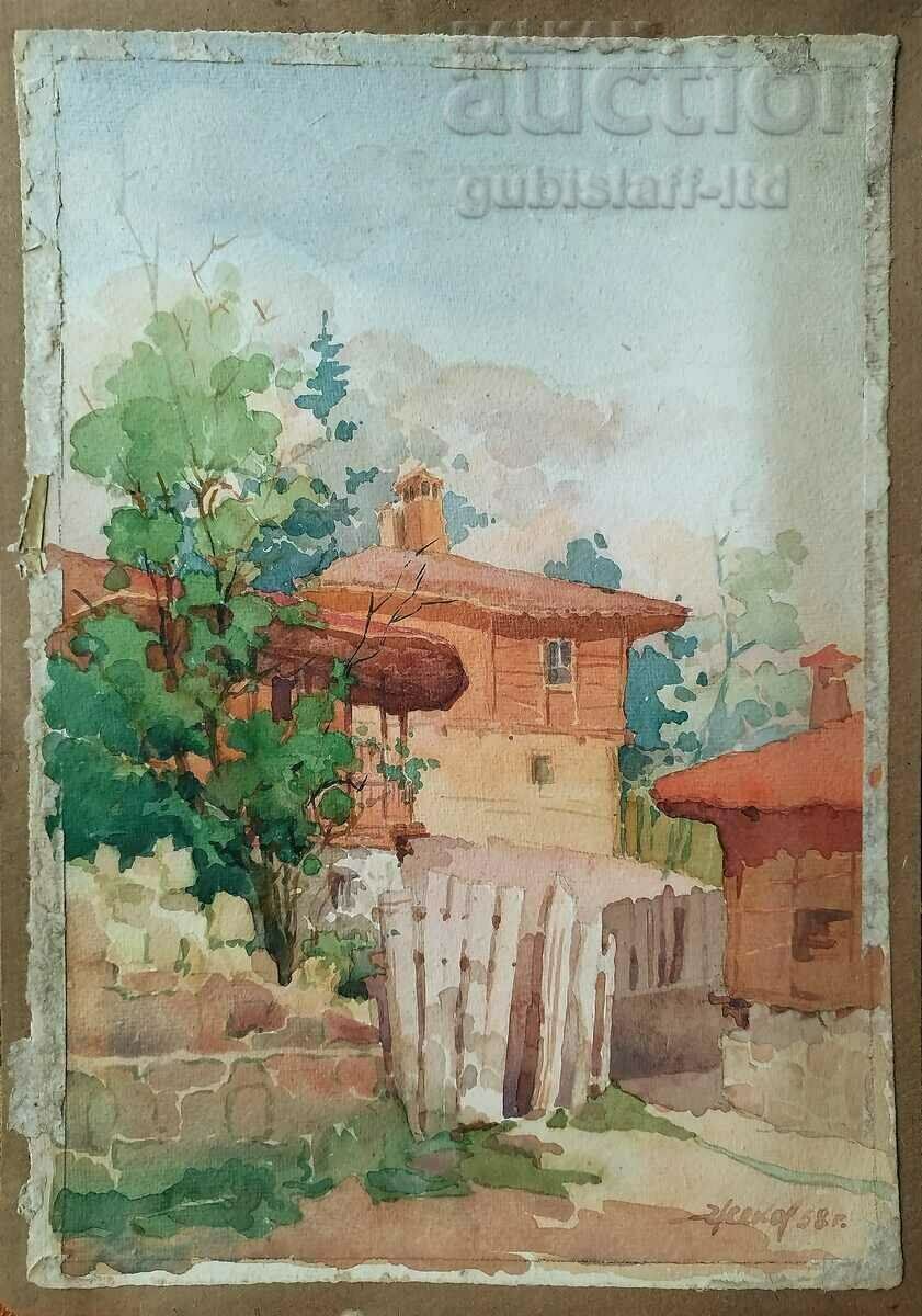 Картина, пейзаж, 1958 г., худ. Ж. Жеков (1922-1993) с цена 550.00 лв. | € 281.21 Картина, пейзаж, 1958 г., худ. Ж. Жеков (1922-1993) с цена 550.00 лв. | € 281.21