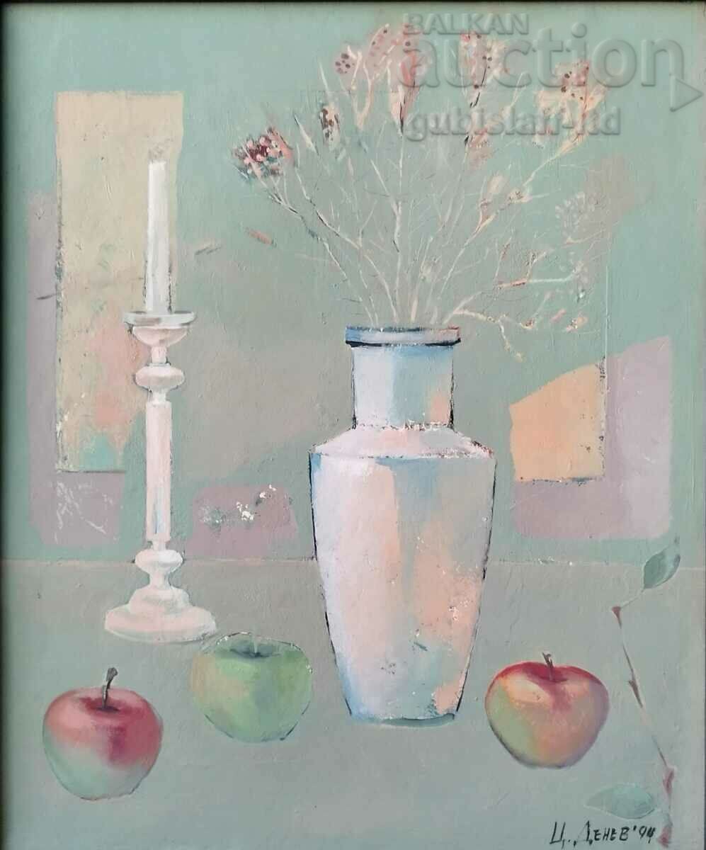 Картина, "Натюрморт", худ. Цончо Денев, 1994 г. с цена 480.00 лв. | € 245.42