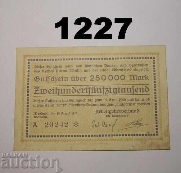 R! Werdohl 250,000 Mark 1923 Germany R! Werdohl 250,000 Mark 1923 Germany