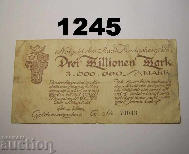 Κένιγκσμπεργκ 3 εκατομμύρια μάρκα 1923 Γερμανία