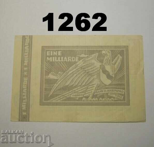 Ντίσελντορφ Λάντεσμπανκ 1 δισεκατομμύριο μάρκα 1923 Γερμανία με τιμή 8.00 BGN | € 4.09