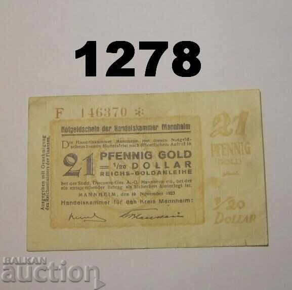 Mannheim 21 pfennig gold 1/20 dollar 1923