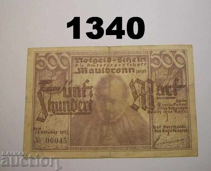 Maulbronn 500 Mark 1922 Germany with price 10.00 BGN | € 5.11