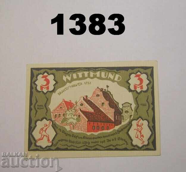 Wittmund 3 μάρκα 1922 Γερμανία με τιμή 12.00 BGN | € 6.14