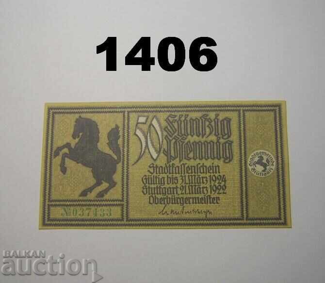 Stuttgart 50 pfennig 1922 E Germany with price 3.00 BGN | € 1.53