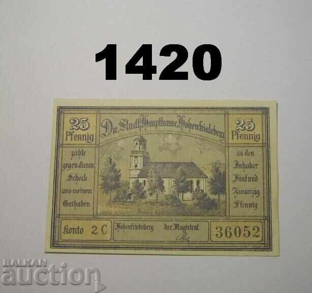 Hohenfriedeberg 25 pfennig 1922 Germania cu preț 2.00 BGN | € 1.02