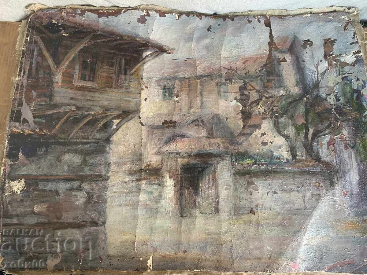 Tablou vechi Peisaj cu case de la țară cu preț 100.00 BGN | € 51.13