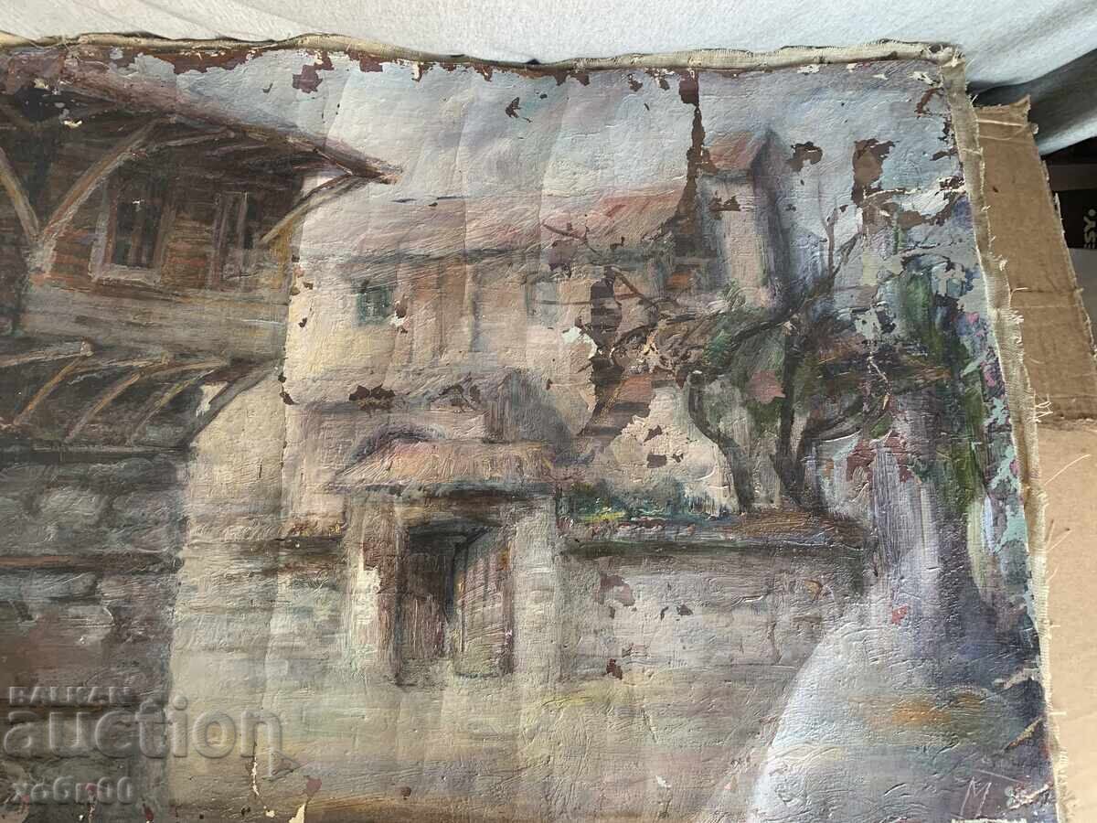 Licitație Tablou vechi Peisaj cu case de la țară