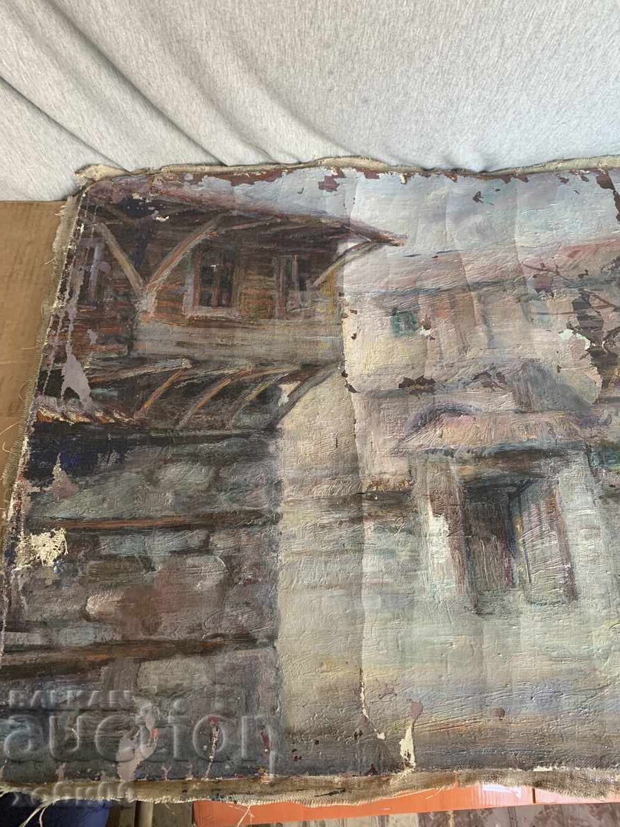 Tablou vechi Peisaj cu case de la țară - 6