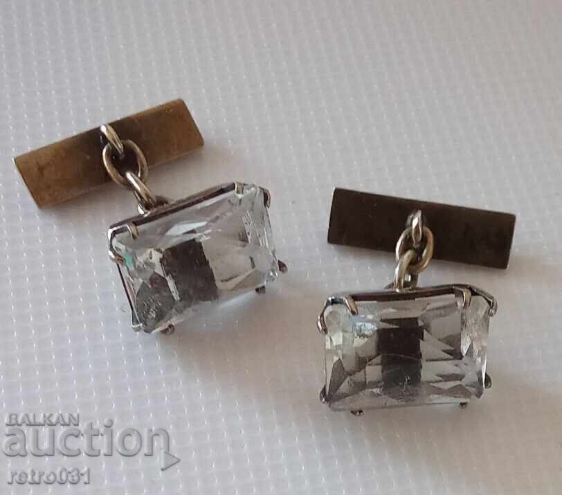 Butoni de argint pentru manșete cu cristal de stâncă. Rusia