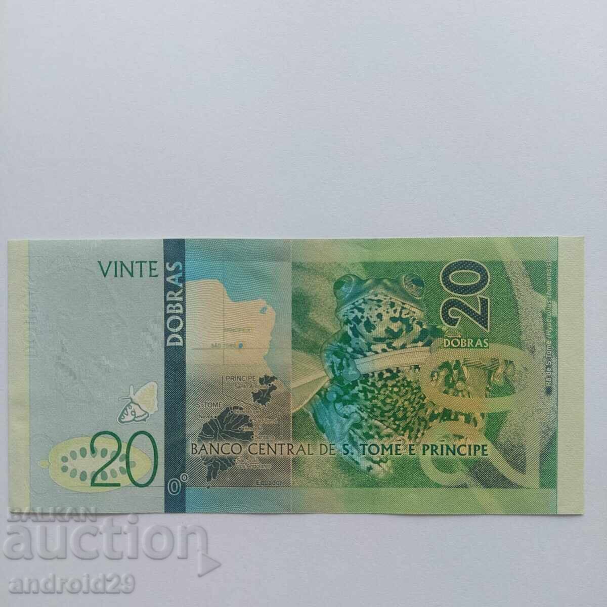 20 Dobras São Tomé și Príncipe 2016 - Bancnotă UNC cu preț 10.00 BGN | € 5.11