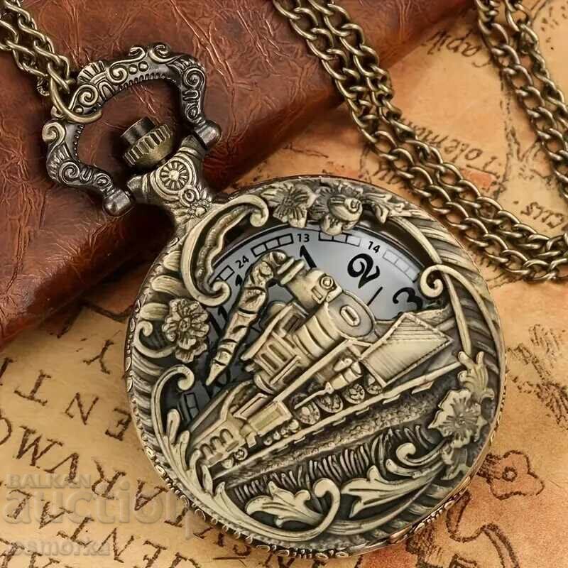 Livrarea Ceas de buzunar tren locomotivă mecanic abur vagoane șine