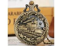 Ceas de buzunar tren locomotivă mecanic abur vagoane șine