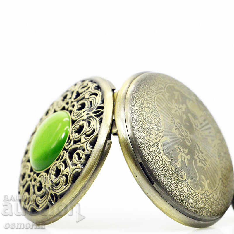 Nou ceas de buzunar piatră verde accesoriu de modă medalion elegant - 5