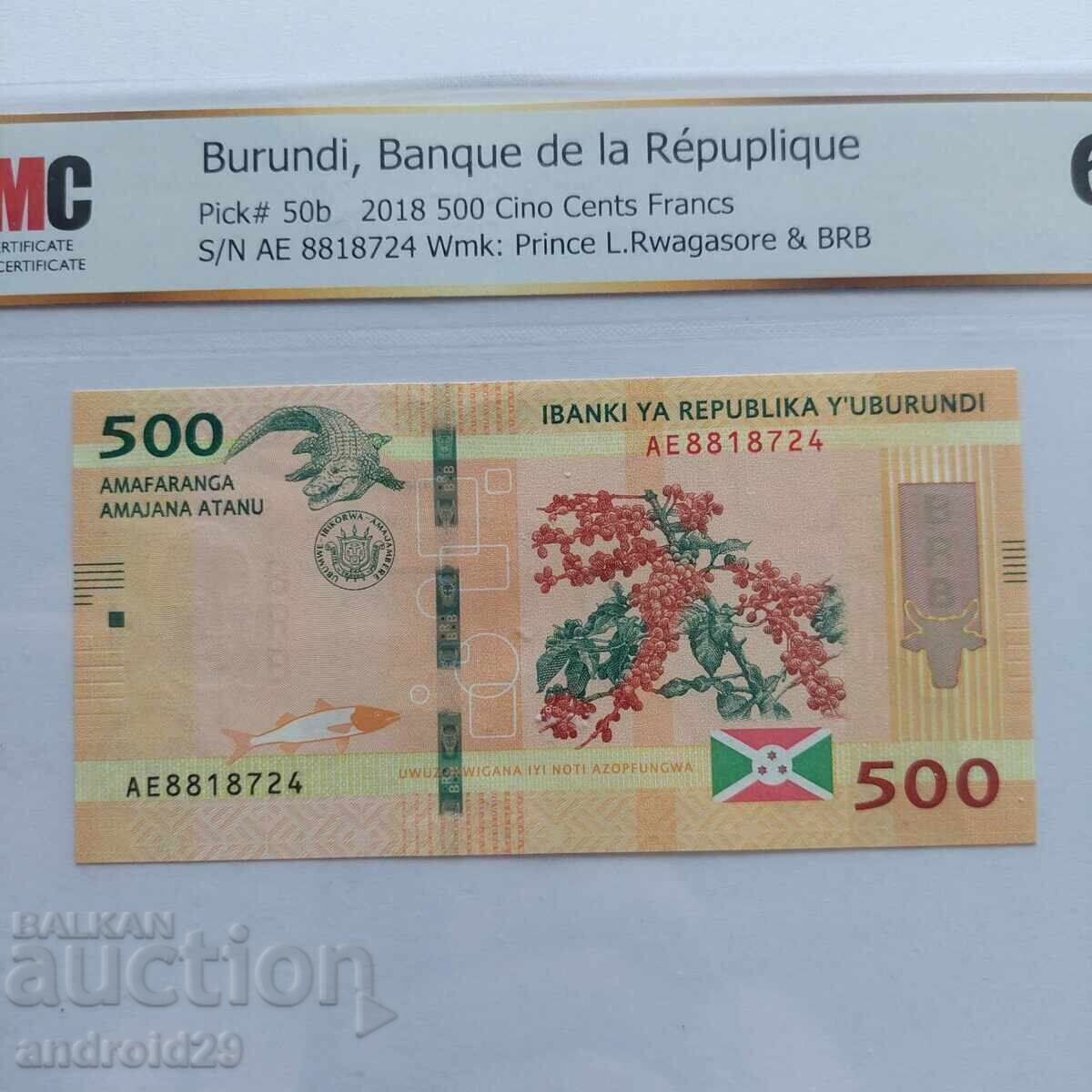 Аукцион 500 Франка Бурунди 2018г. UNC67 Банкнотa