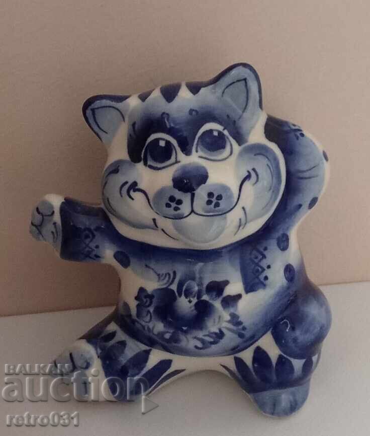 Πορσελάνινο ειδώλιο Γάτα κεραμικό. Γκζελ. Ρωσία