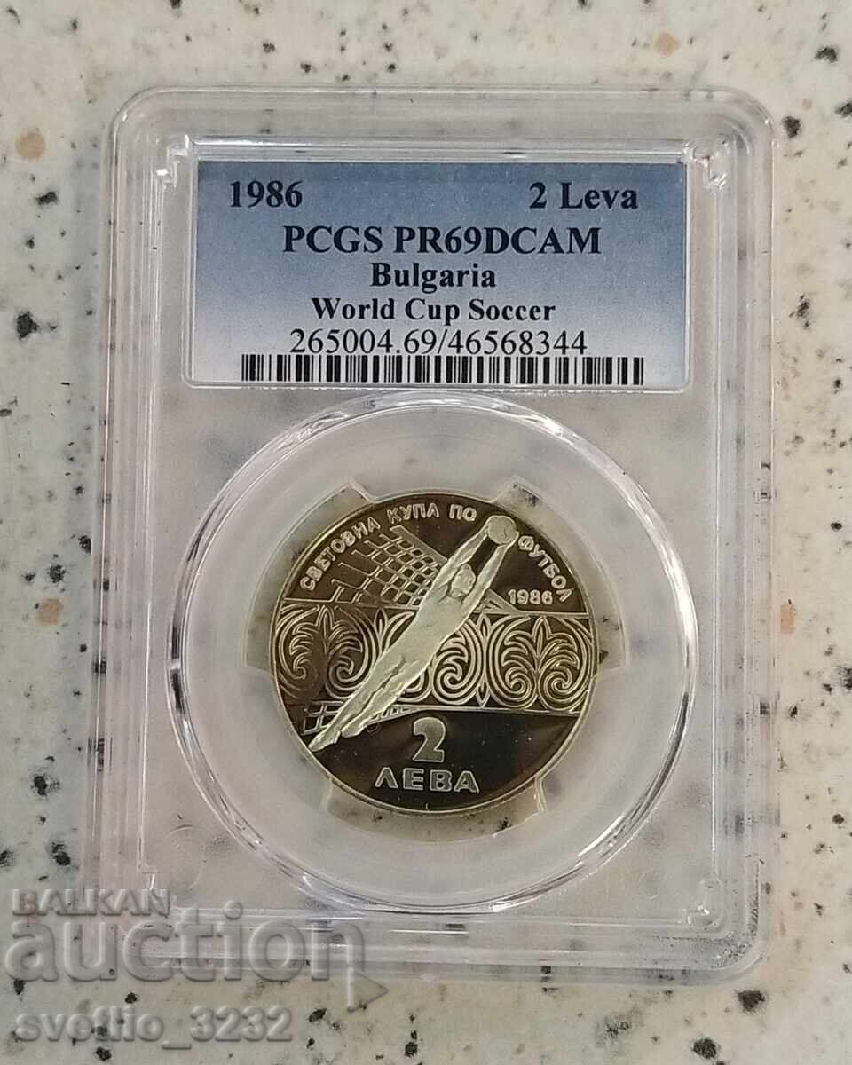 2 лева 1986 Футбол PR 69 DCAM PCGS 2 лева 1986 Футбол PR 69 DCAM PCGS