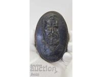 Сребърен метален знак, барелеф, пластика, аплик Христо Ботев