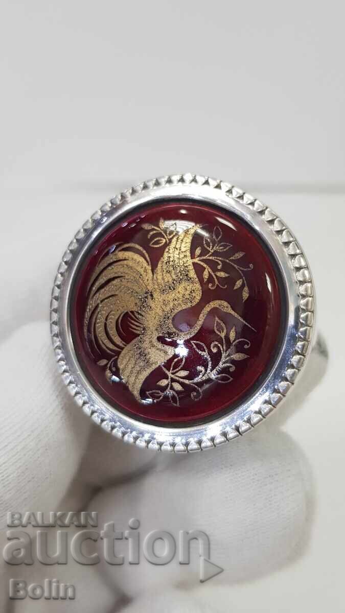 Auction  Beautiful silver European box, pillbox with enamel