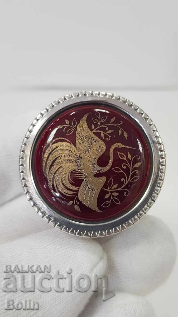 Beautiful silver European box, pillbox with enamel