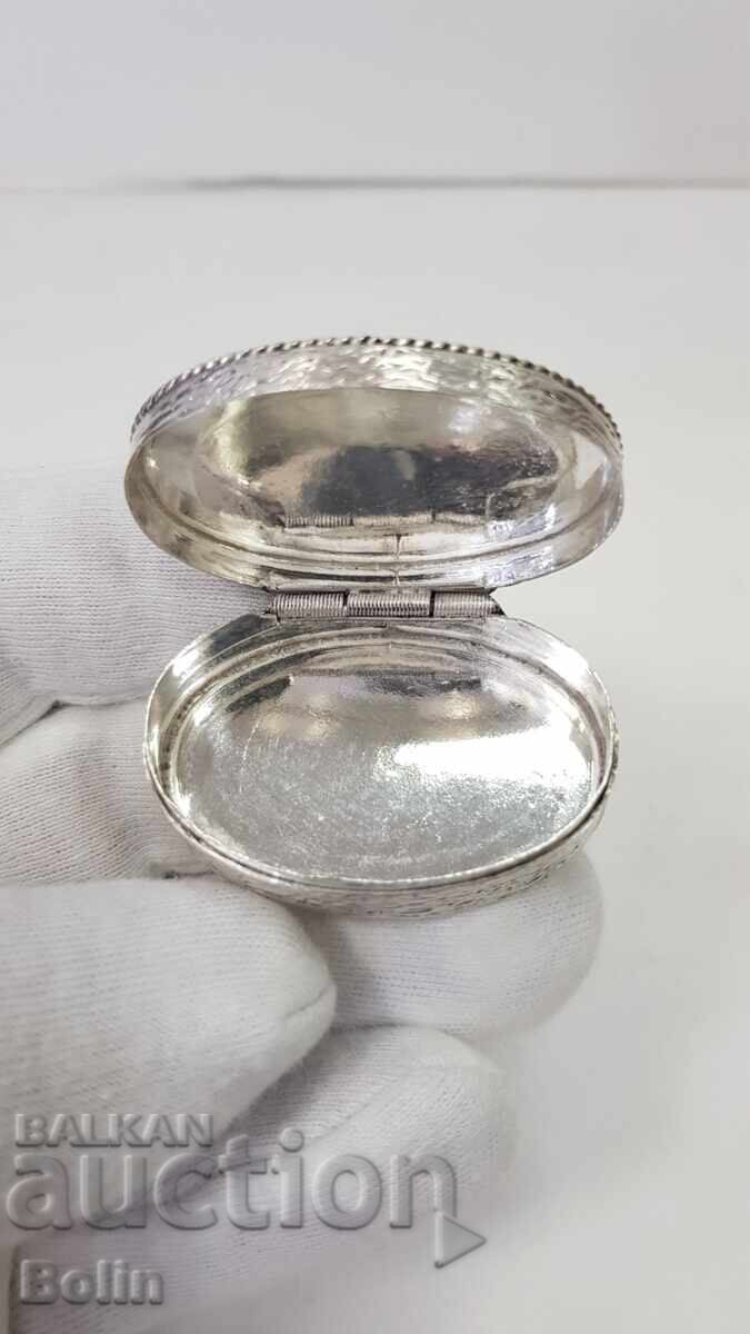 Beautiful silver box, pillbox with niello enamel - Europe - 7