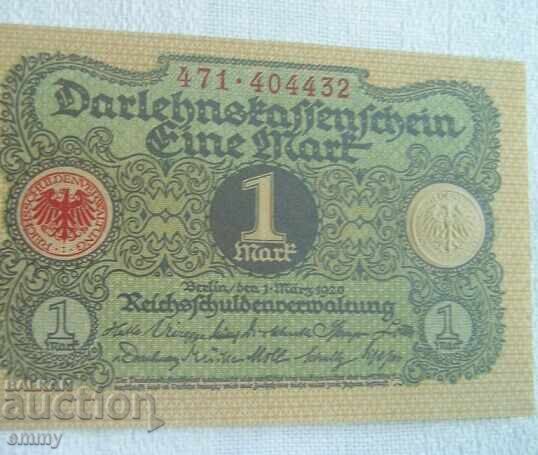 Bancnotă Reichsmark - 1 marcă, Germania 1920 cu preț 3.00 BGN | € 1.53