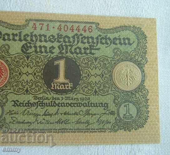 Bancnotă Reichsmark - 1 marcă, Germania 1920 cu preț 3.00 BGN | € 1.53 Bancnotă Reichsmark - 1 marcă, Germania 1920 cu preț 3.00 BGN | € 1.53