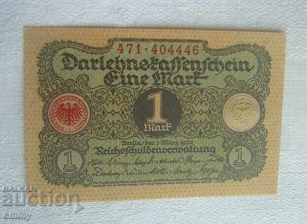 Bancnotă Reichsmark - 1 marcă, Germania 1920 Bancnotă Reichsmark - 1 marcă, Germania 1920