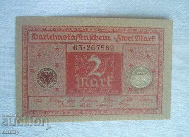 Банкнота Райхсмарка - 2 марки, Германия 1920 Банкнота Райхсмарка - 2 марки, Германия 1920