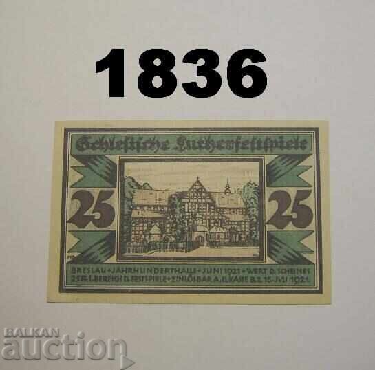 Breslau 25 pfennig 1921 Germania cu preț 2.50 BGN | € 1.28