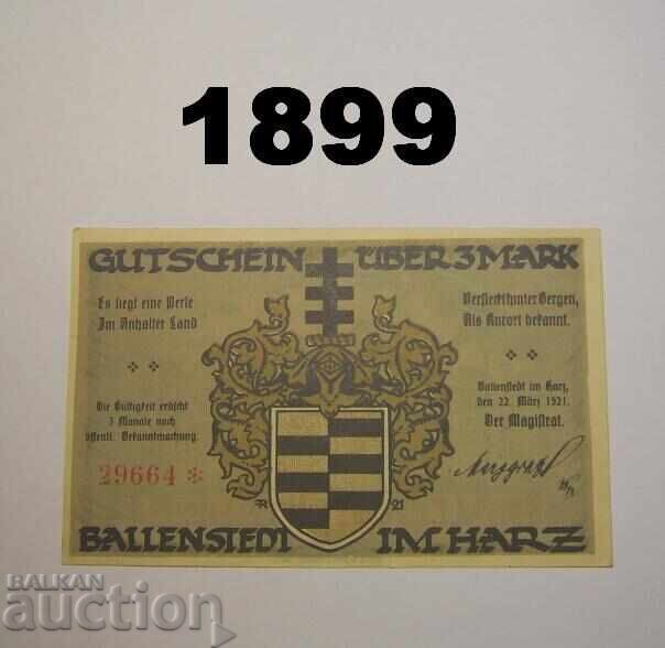 Ballenstedt Harz 3 Mark 1921 Germany