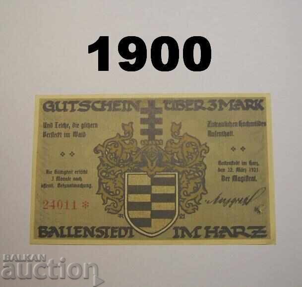 Ballenstedt Harz 3 mark 1921 Германия