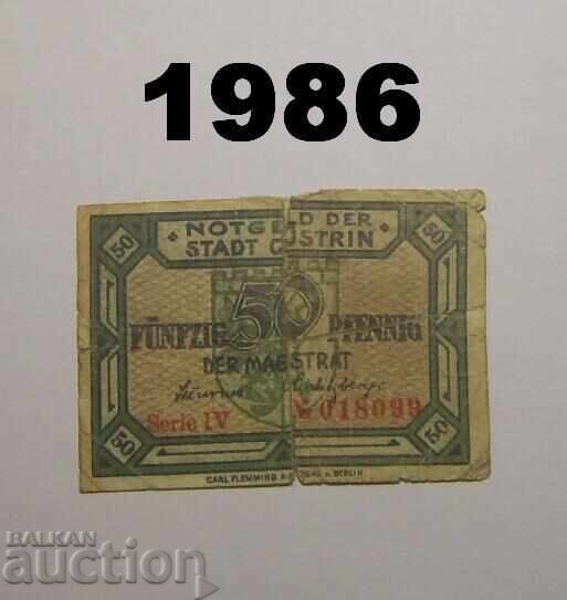 Cüstrin 50 pfennig 1920 Germania, ruptă