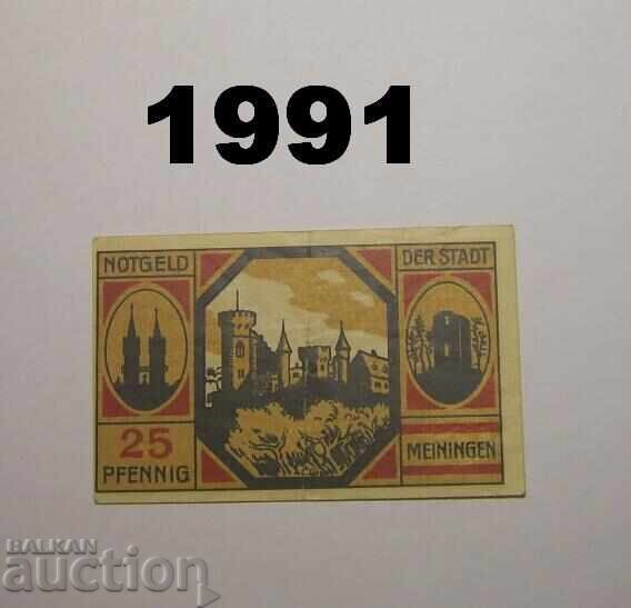 Meiningen 25 pfennig 1920 Germany with price 2.00 BGN | € 1.02