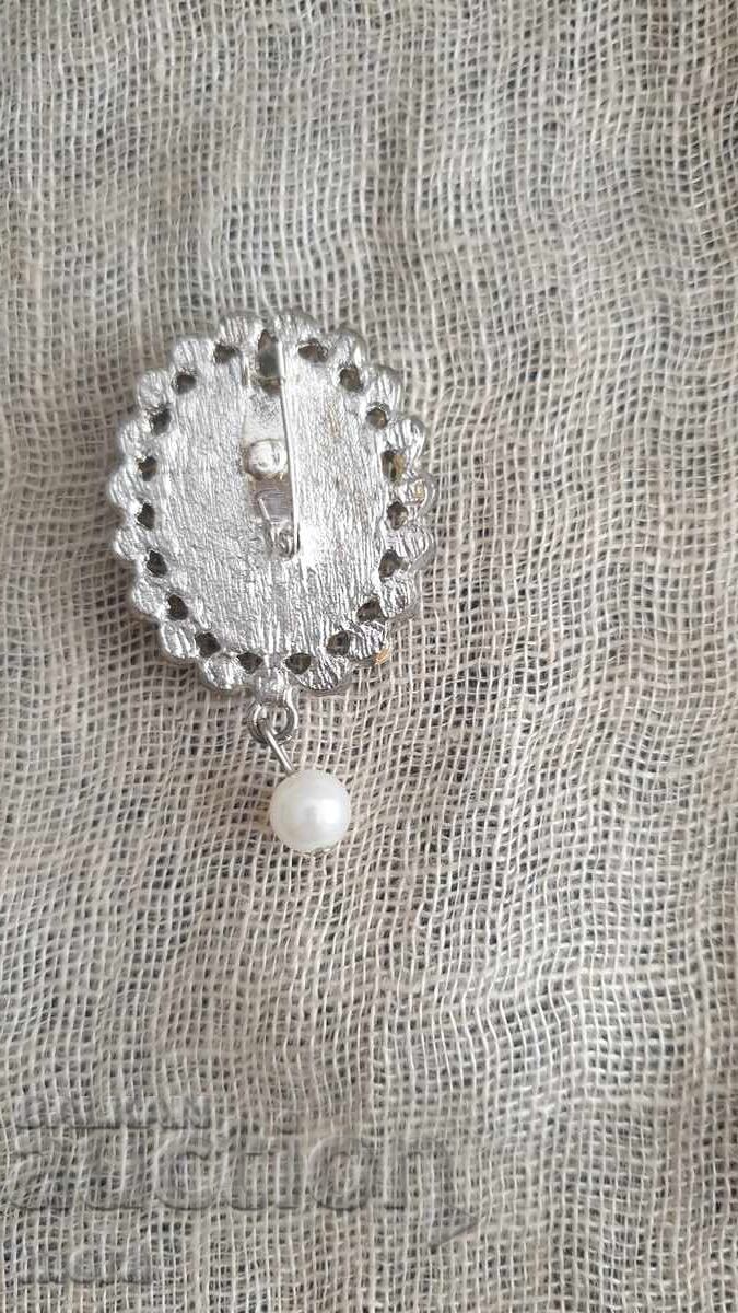 Δημοπρασία Κοσμηματική καρφίτσα Καμέο με πέτρες και μαργαριτάρι