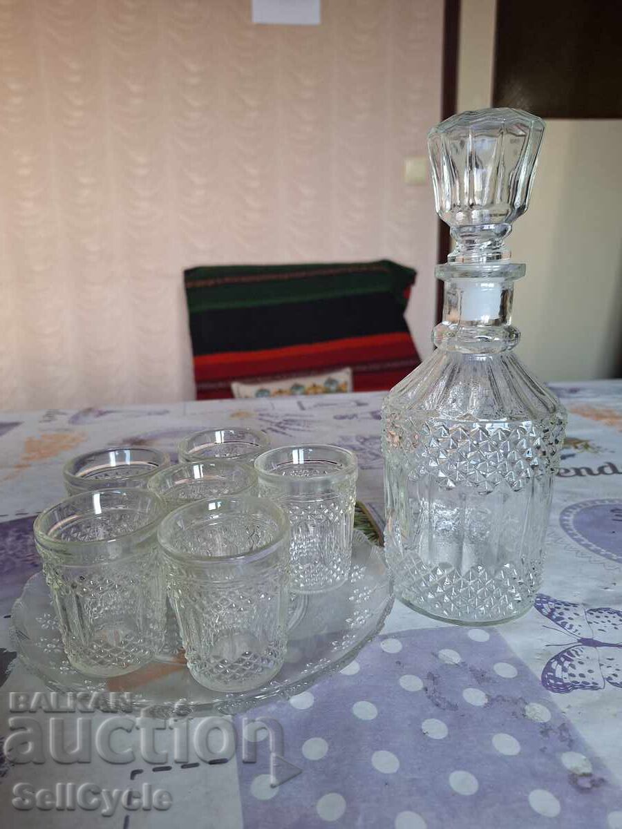 ✅СТЪКЛЕН СЕРВИЗ ЗА РАКИЯ - ГАРАФА, ПОДНОС И ЧАШКИ❗