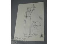 Desen vechi de maestru, creion, fată, domnișoară