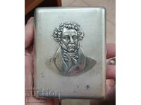 Veche tabacheră sovietică argintată Rară